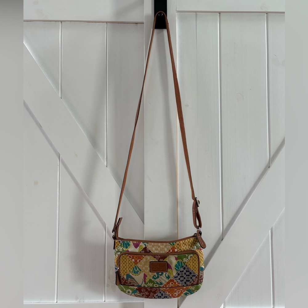 Fossil Vintage Multi-color Floral Patchwork Leather Crossbody Bag